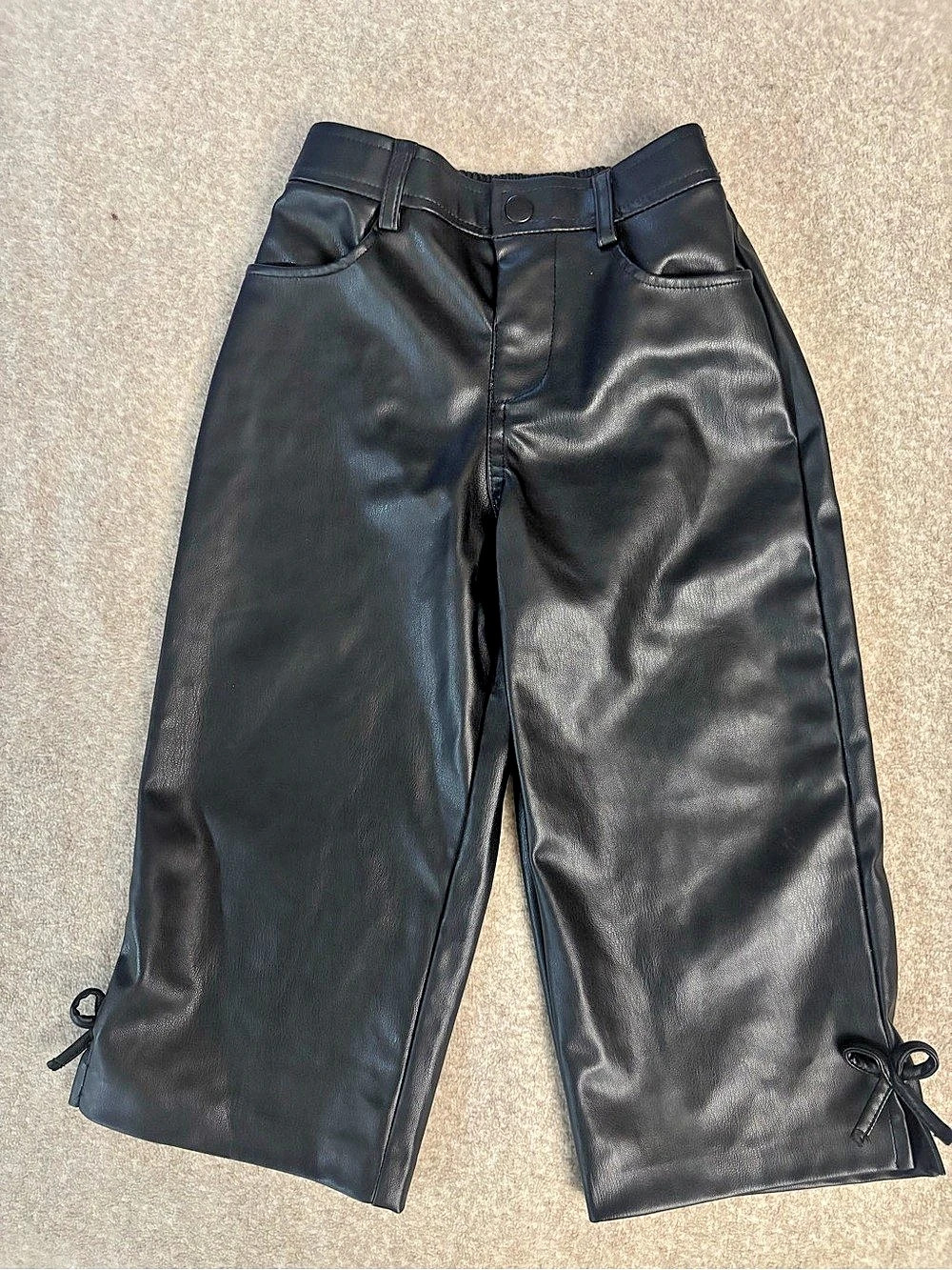 Zara Girls Black Faux-Leather Casual Pants Size 4 Years